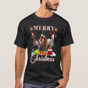 Merry Christmas Horse Light Reindeer Santa Hat Sn T-Shirt