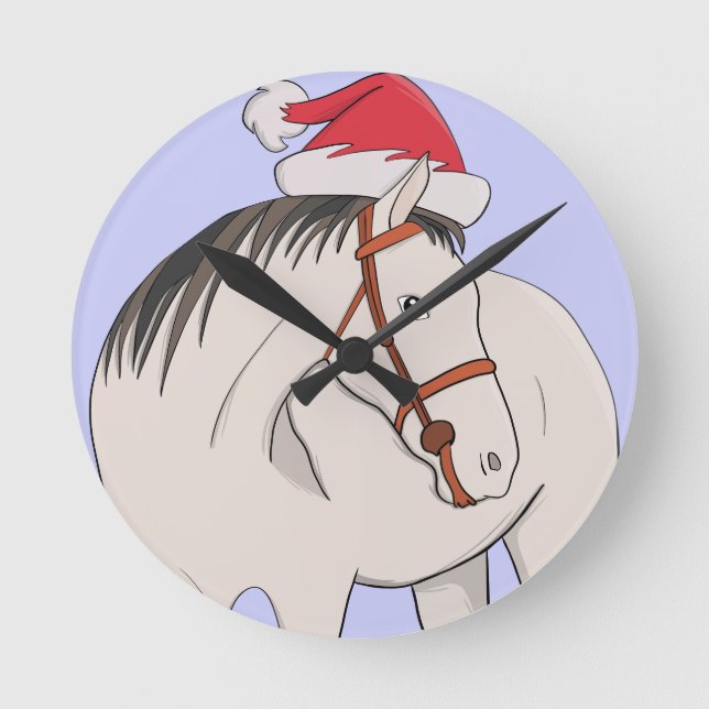 Merry Christmas Horse Round Clock (Front)
