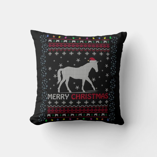 Merry Christmas Horse with Santa Hat  Cushion (Front)