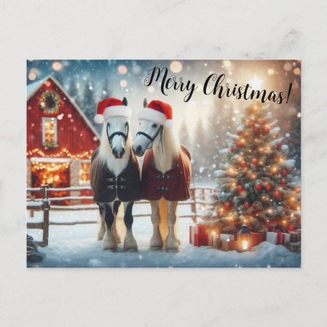 Merry Christmas Horses Postcard (Front)