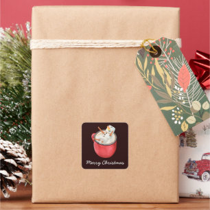 Merry Christmas Hot Cocoa Marshmallow Snowman Square Sticker