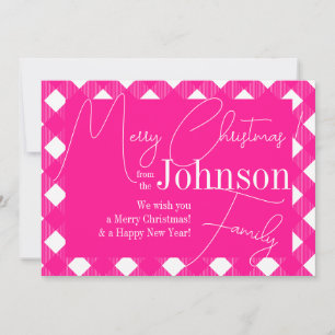 Merry Christmas Hot Pink Buffalo Plaid Holiday Card