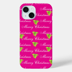 Merry Christmas Hot Pink  Floral  iPhone 15 Case