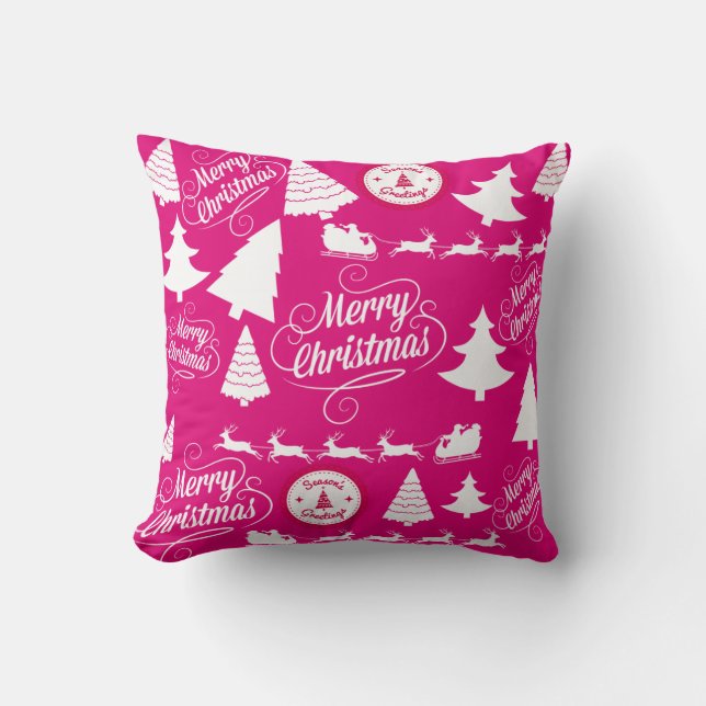 Merry Christmas Hot Pink Holiday Xmas Design Cushion (Front)