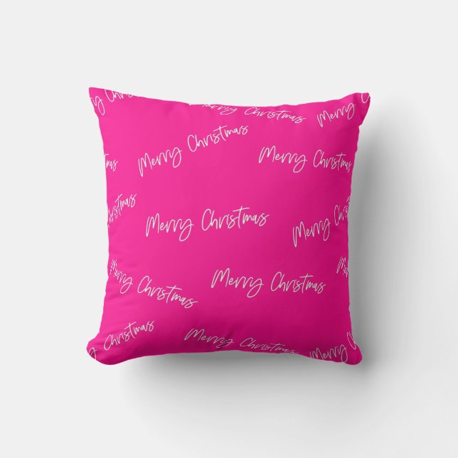 Merry Christmas Hot Pink Modern Script Cushion (Front)