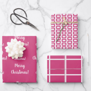 Merry Christmas Hot Pink Pattern Wrapping Paper Sheet