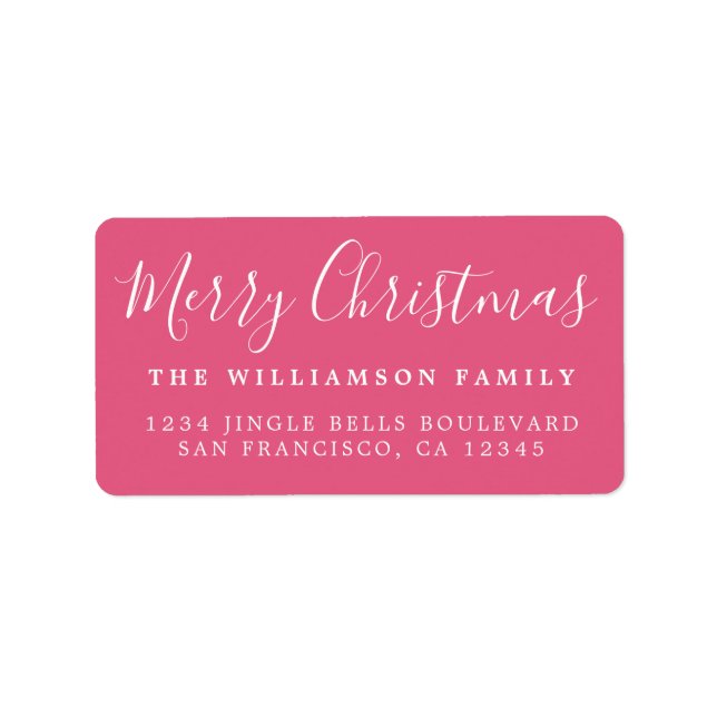 Merry Christmas Hot Pink Return Address Label (Front)