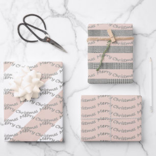 Merry Christmas Houndstooth Pattern, Stripes Wrapping Paper Sheet