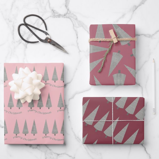 Merry Christmas Houndstooth Tree Pattern Wrapping  Wrapping Paper Sheet (Front)