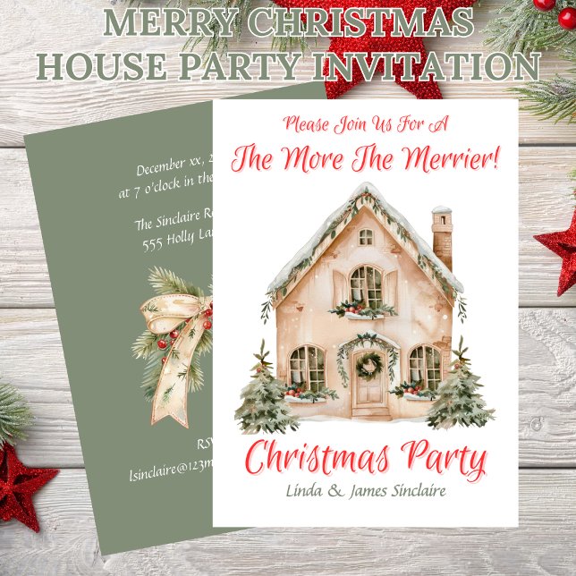 Merry Christmas House Party  Invitation (Merry Christmas House Party Invitation - The More The Merrier!)