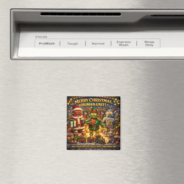 Merry Christmas, human unit, funny robot holiday S Magnet (In Situ (Dishwasher))