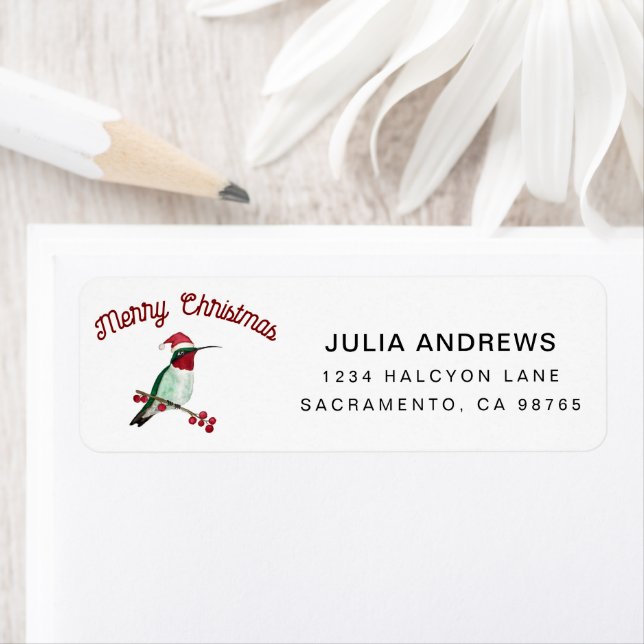 Merry Christmas Hummingbird Return Address Label (Insitu)
