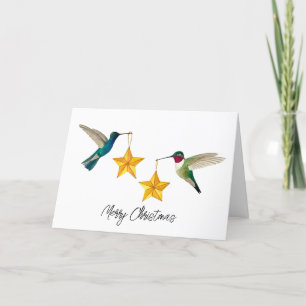 Merry Christmas Hummingbirds and Stars Holiday Car Card