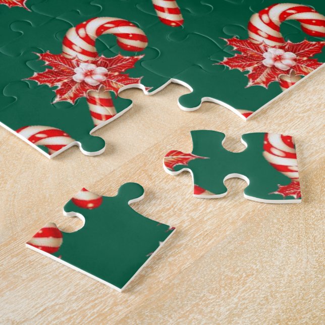 Merry Christmas Hunter Green Candy Cane  Puzzle  (Side)