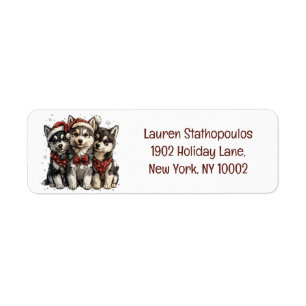 Merry Christmas Husky Dogs Return Address Label