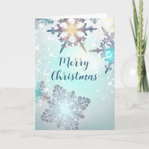 Merry Christmas Ice Blue Snowflake  Card