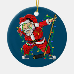 Merry Christmas Ice Hockey Dabbing Santa Claus Ceramic Ornament