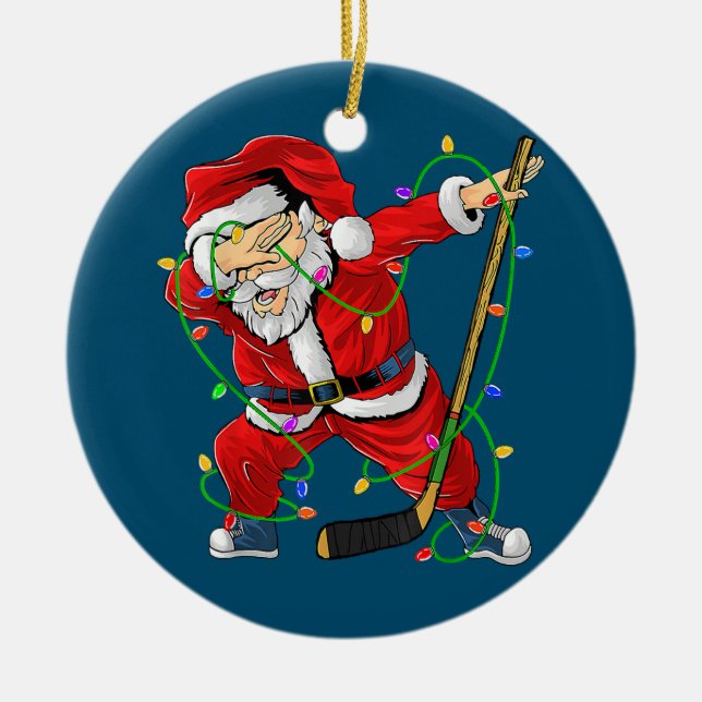Merry Christmas Ice Hockey Dabbing Santa Claus Ceramic Ornament (Front)