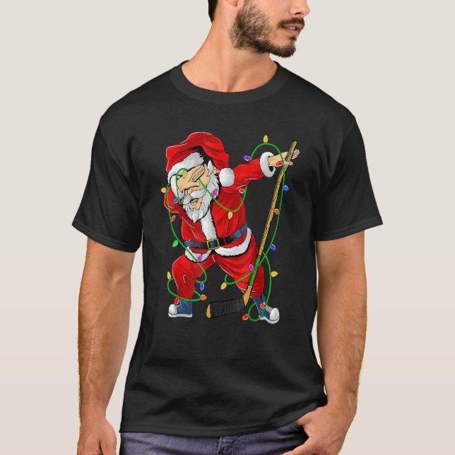 Merry Christmas Ice Hockey Dabbing Santa Claus Hoc T-Shirt (Front)
