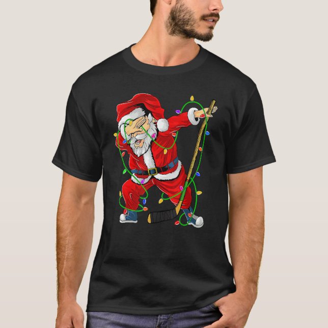 Merry Christmas Ice Hockey Dabbing Santa Claus Hoc T-Shirt (Front)
