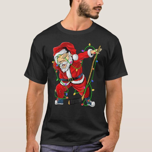 Merry Christmas Ice Hockey Dabbing Santa Claus Hoc T-Shirt (Front)