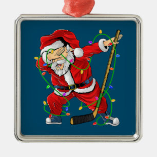 Merry Christmas Ice Hockey Dabbing Santa Claus Metal Ornament