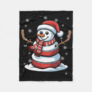 Merry Christmas Ice Hockey Snowman Holiday Sports Fleece Blanket