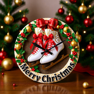 Merry Christmas Ice Skate Large Clock