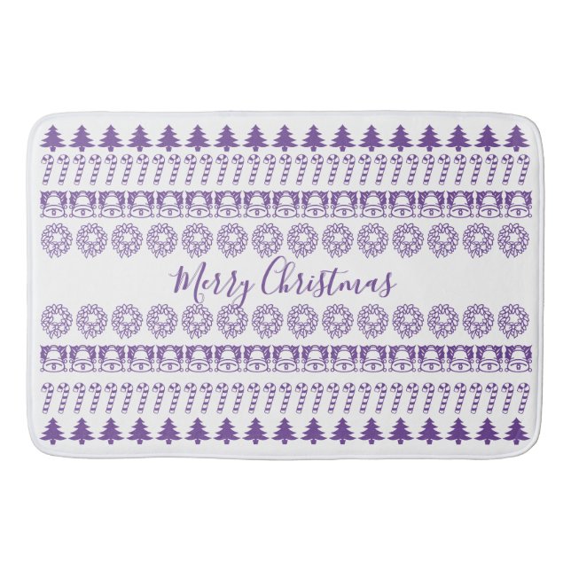 Merry Christmas Iconic Pattern Purple/White Bath Mat (Front)