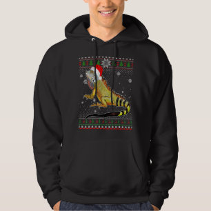 Merry Christmas Iguana Hat Santa In Snow Ugly Swea Hoodie