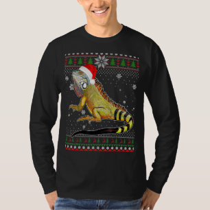 Merry Christmas Iguana Hat Santa In Snow Ugly Swea T-Shirt
