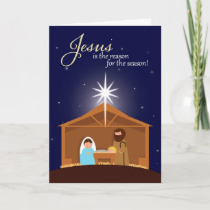 Merry Christmas Illustrated Nativity Scene Holiday Card