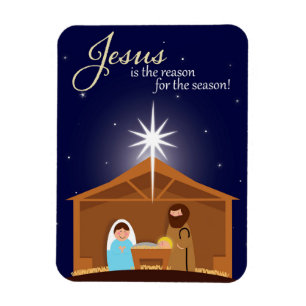Merry Christmas Illustrated Nativity Scene  Magnet