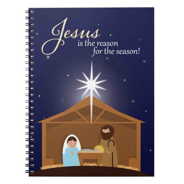 Merry Christmas Illustrated Nativity Scene  Notebook (Front)