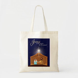 Merry Christmas Illustrated Nativity Scene Tote Bag