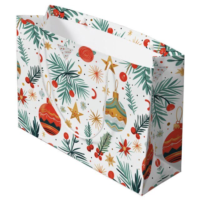 Merry Christmas Illustration Pattern Large Gift Bag (Back Angled)