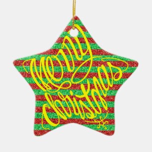 Merry Christmas in 8 langs and Happy Holiday Ceramic Ornament