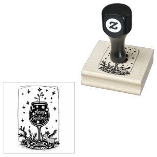 Merry Christmas in a Wine Glass Rubber Stamp