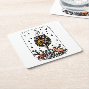 Merry Christmas in a Wine Glass  Square Paper Coaster