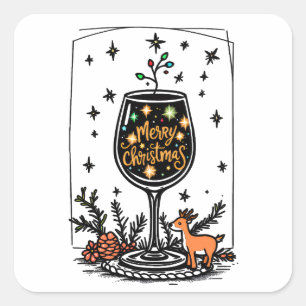 Merry Christmas in a Wine Glass  Square Sticker