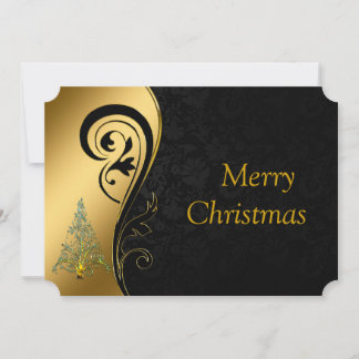 Merry Christmas in black and gold Holiday Card