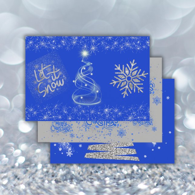 Merry Christmas in Blue on Silver | Wrapping Paper Sheet (Creator Uploaded)