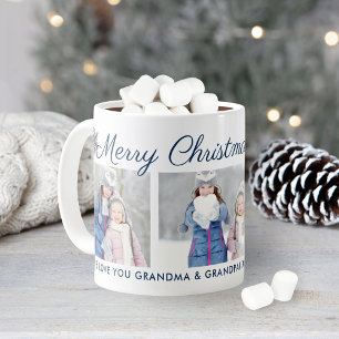 Merry Christmas in Blue Script Photo Collage Coffee Mug
