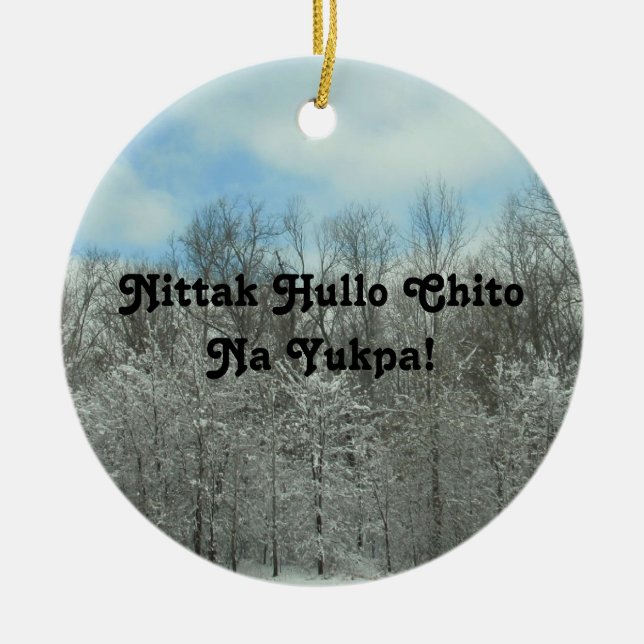 Merry Christmas in Choctaw Ceramic Ornament (Front)