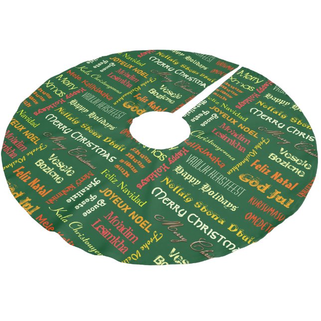 Merry Christmas in Different Languages Brushed Polyester Tree Skirt (Angled)