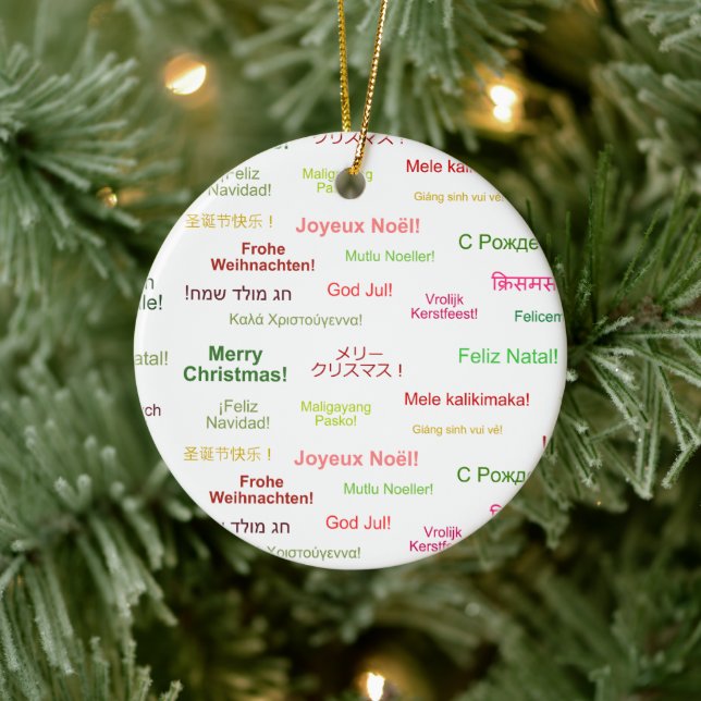 Merry Christmas in Different World Languages Ceramic Ornament (Tree)