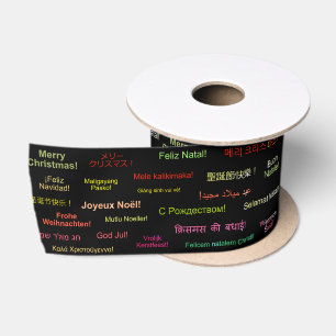 Merry Christmas in Different World Languages Satin Ribbon