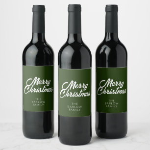 Merry Christmas in Forest/Dark Green Wine Label