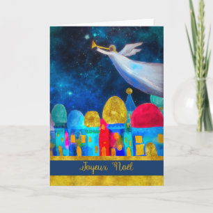 Merry Christmas in French, Joyeux  Noël, Angel Holiday Card