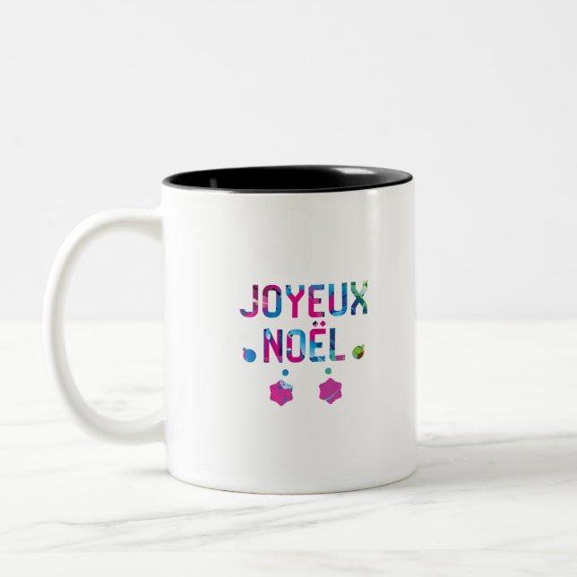 Merry Christmas in French Joyeux Noel Two-Tone Coffee Mug (Left)